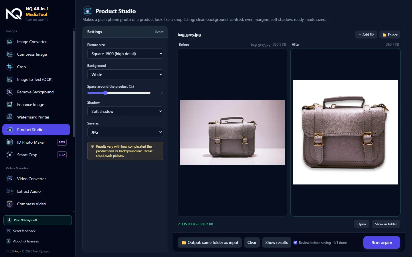Product Studio result